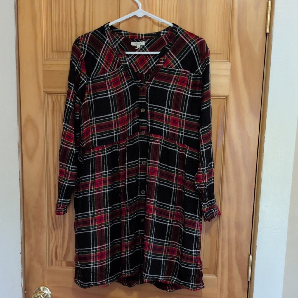 Maurices Plaid Long Sleeve Dress in Black and Red